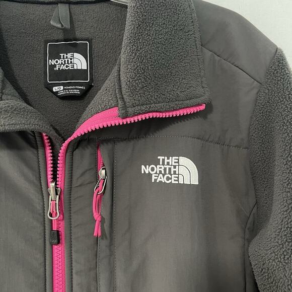 The North Face Denali Jacket Womens Large Gray Pink Full Zip Polartec Recycled - Picture 2 of 13